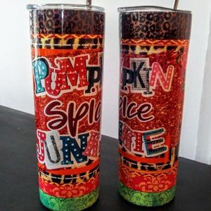 Pumpkin Spice Junkie 20 oz Skinny Tumbler Lid Straw & Gift Box